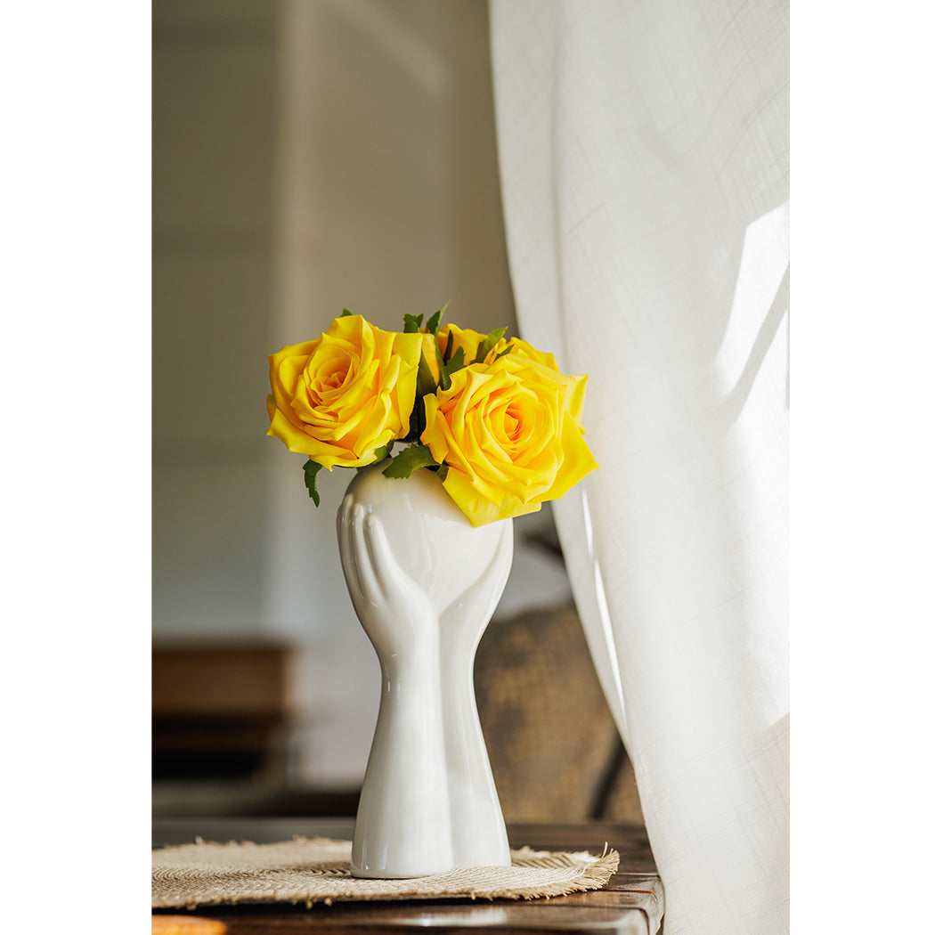 KOART| Rosetta Κίτρινο Τεχνητό μπουκέτο με τριαντάφυλλα Real Touch  21 εκ. 6 τμχ.