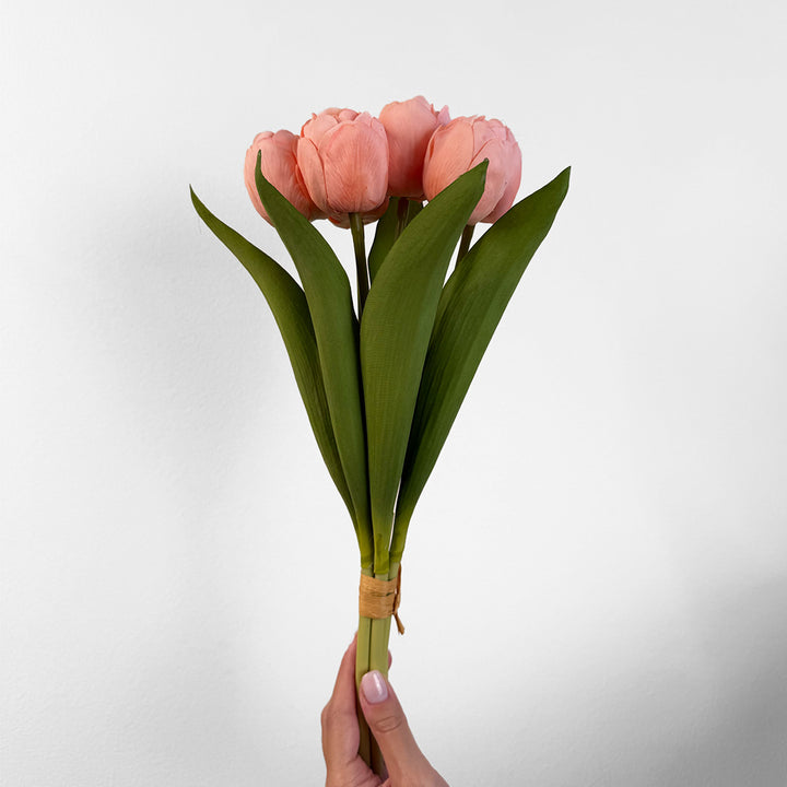 KOART| Tulina Ροζ Τεχνητό Μπουκέτο με Τουλίππες Real Touch  35 cm 6 τμχ.